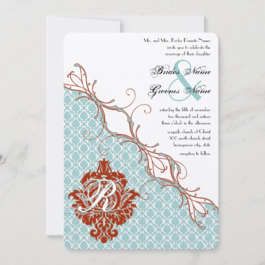  vogelverschrikkingen Roodduif Damask Wedding Kaart (Voorkant)