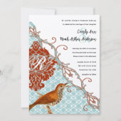  vogelverschrikkingen Roodduif Damask Wedding Kaart (Voorkant)