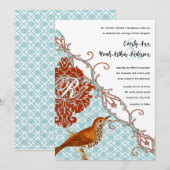  vogelverschrikkingen Roodduif Damask Wedding Kaart (Voorkant / Achterkant)