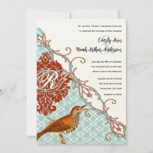  vogelverschrikkingen Roodduif Damask Wedding Kaart