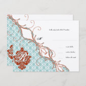  vogelverschrikkingen Roodduif Damask Wedding RSVP Kaartje (Voorkant / Achterkant)