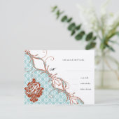  vogelverschrikkingen Roodduif Damask Wedding RSVP Kaartje (Staand voorkant)