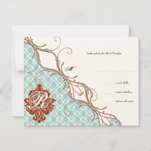  vogelverschrikkingen Roodduif Damask Wedding RSVP Kaartje