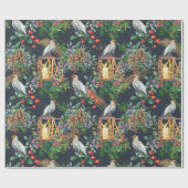 Vogelvink, kerstgroen, rode bes, kaarsen cadeaupapier (Vlak)