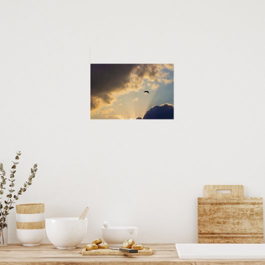 Vogelvliegen op zonsondergang poster (Keuken)