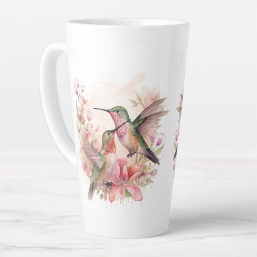 Vogelvliegtuig met bloemen latte mok (Linkerhoek)