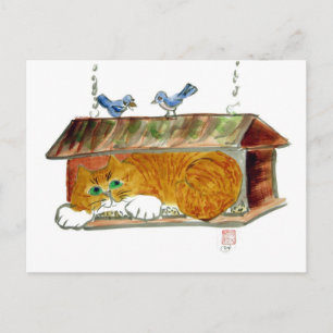 Vogelvoeder en Oranje tijgerkat Briefkaart