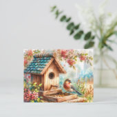 Vogelvoeder Waterverf Floral Art Briefkaart (Staand voorkant)