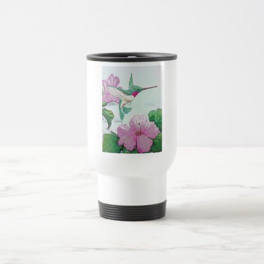 Vogelvogel met roze bloem hibiscus reisbeker (Center)