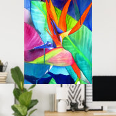 Vogelvogel van de Paradise Strelitzia waterverf fl Poster (Thuiskantoor)