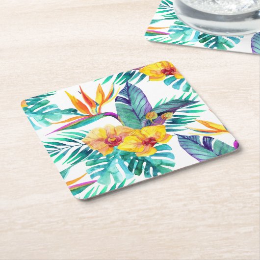 Vogelvogel van het paradijs en het orchidee Patroo Kartonnen Onderzetters (Schuin)