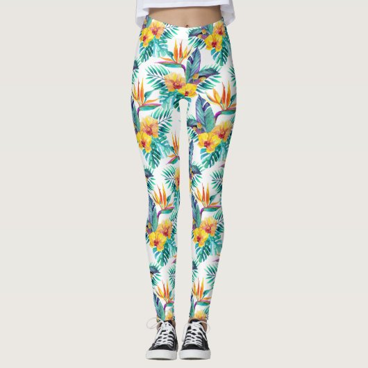 Vogelvogel van het paradijs en het orchidee Patroo Leggings (Voorkant)