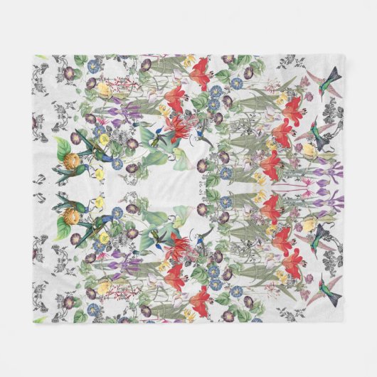 Vogelvogels Bloem Vloertuinbouillon Fleece Deken (Voorkant (Horizontaal))