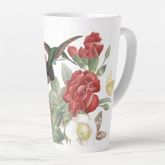 Vogelvogels Butterfly Red Rose Flowers Latte Mok (Rechterhoek)