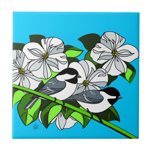 Vogelvogels en bloemen tegeltje (Voorkant)