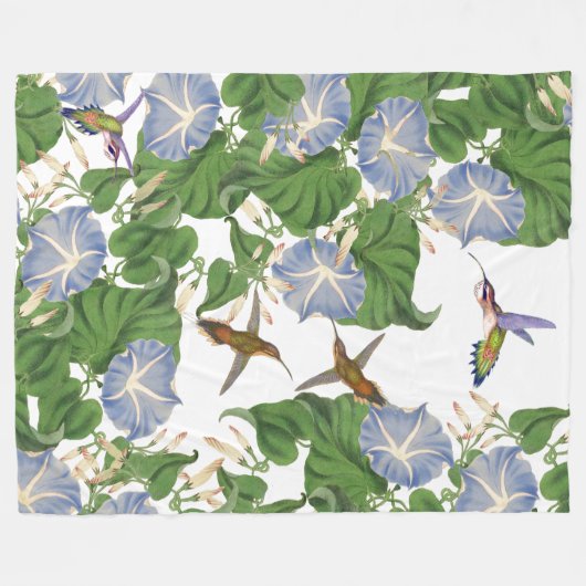 Vogelvogels en bloemen voor morende glasbloemen fleece deken (Voorkant (Horizontaal))