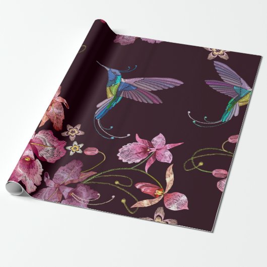 Vogelvogels en orchidee exotische tropische bloeme cadeaupapier (Uitgerold)