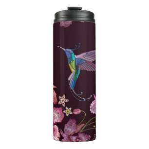 Vogelvogels en orchidee exotische tropische bloeme thermosbeker