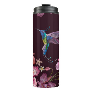 Vogelvogels en orchidee exotische tropische bloeme thermosbeker