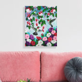 Vogelvogels in de bloemenhok van Fuchsia Canvas Afdruk (Insitu (Woonkamer))