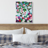 Vogelvogels in de bloemenhok van Fuchsia Canvas Afdruk (Insitu (Slaapkamer))