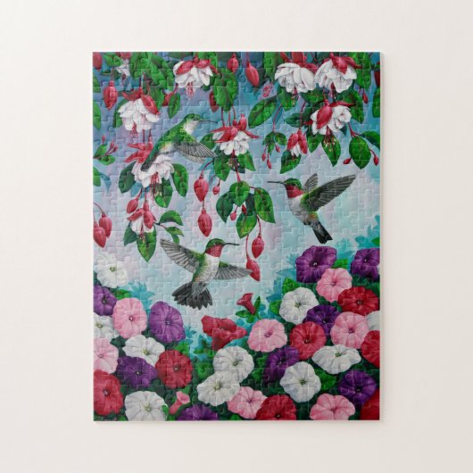 Vogelvogels in de bloemenhok van Fuchsia Legpuzzel (Verticaal)