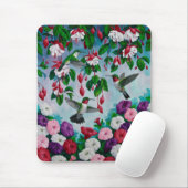 Vogelvogels in de bloemenhok van Fuchsia Muismat (Met muis)