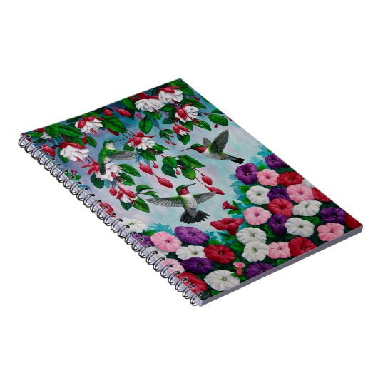 Vogelvogels in de bloemenhok van Fuchsia Notitieboek (Rechterzijde)