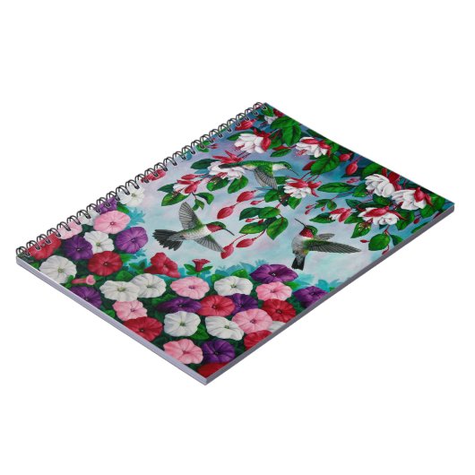 Vogelvogels in de bloemenhok van Fuchsia Notitieboek (Linkerzijde)