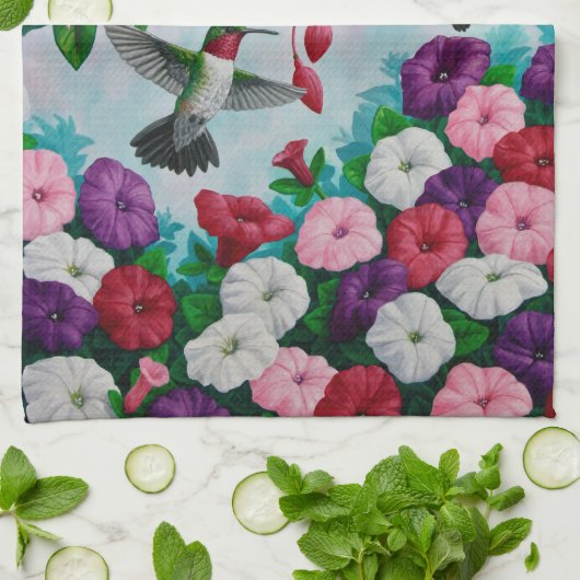 Vogelvogels in de bloemenhok van Fuchsia Theedoek (Gevouwen)