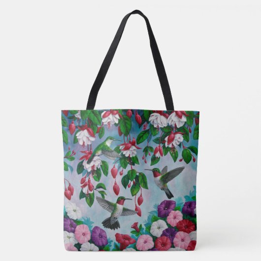 Vogelvogels in de bloemenhok van Fuchsia Tote Bag (Voorkant)