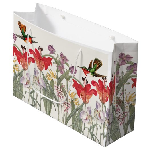 Vogelvogels Lily Flowers Garden Gift Bag Groot Cadeauzakje (Voorkant Gekanteld)