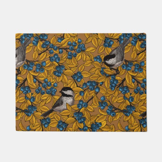 Vogelvogels op blauwbes-takken deurmat (Voorkant)