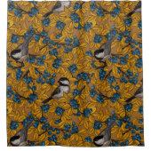 Vogelvogels op blauwbes-takken douchegordijn (Voorkant)