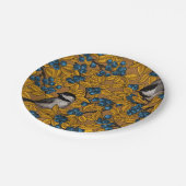 Vogelvogels op blauwbes-takken papieren bordje (Gekanteld)