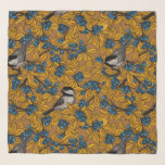 Vogelvogels op blauwbes-takken sjaal<br><div class="desc">Afbeelding van de HAe-trovectorillustratie met cichorei-vogels en de vertakking van bosbessen met vruchten</div>