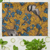 Vogelvogels op blauwbes-takken theedoek (Gevouwen)