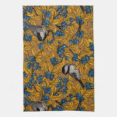 Vogelvogels op blauwbes-takken theedoek (Verticaal)