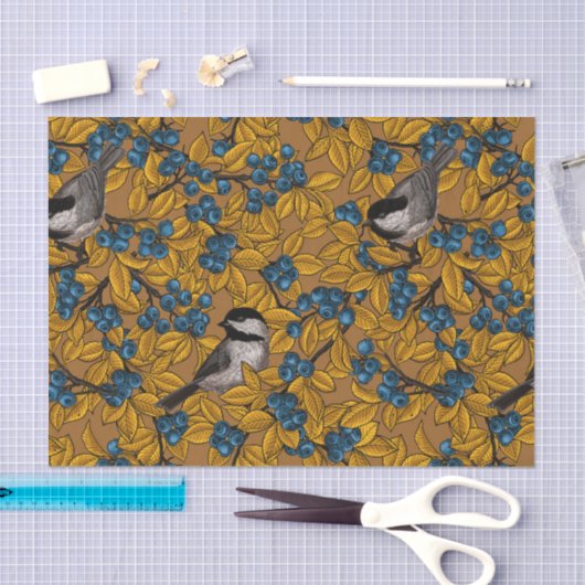 Vogelvogels op blauwbes-takken tissuepapier (Craft)