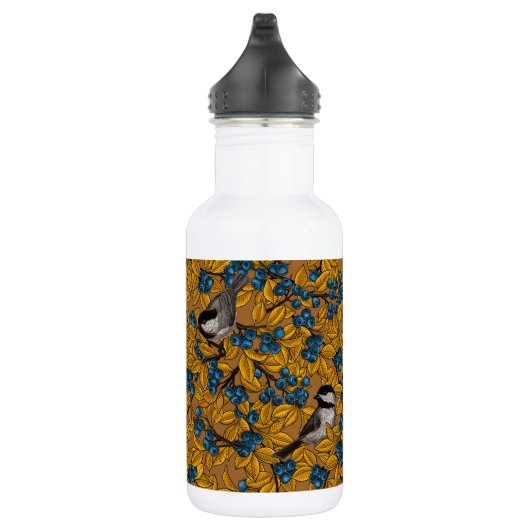 Vogelvogels op blauwbes-takken waterfles (Rechts)