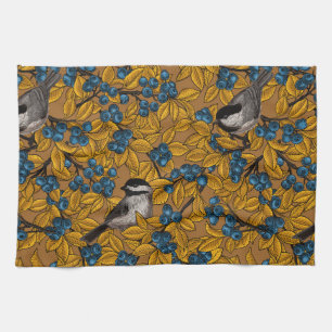 Vogelvogels op blauwbes theedoek