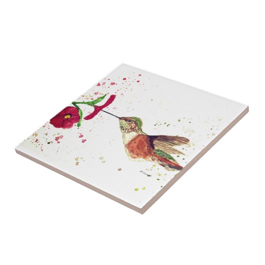 Vogelvogels rode bloemen natuur waterverven vogels tegeltje (Zijkant)