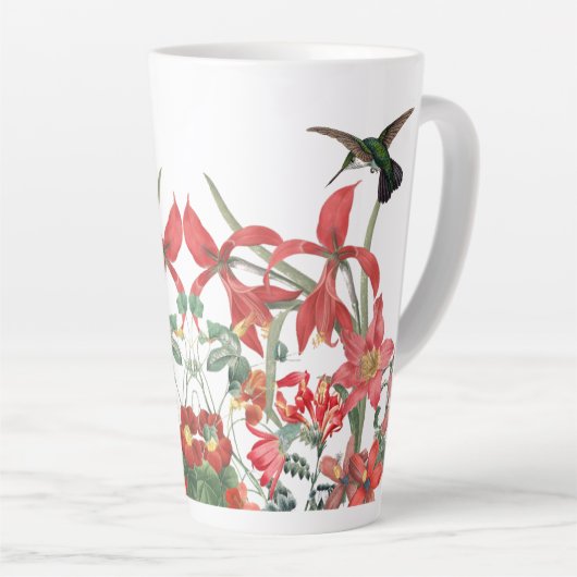 Vogelvogels Rode tuinbloemen latte Mok (Rechterhoek)