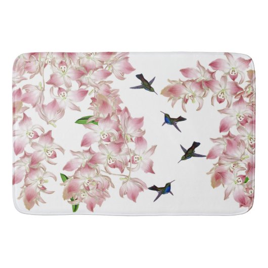 Vogelvogels Roze Orchidee Flowers Bathmat Badmat (Voorkant)