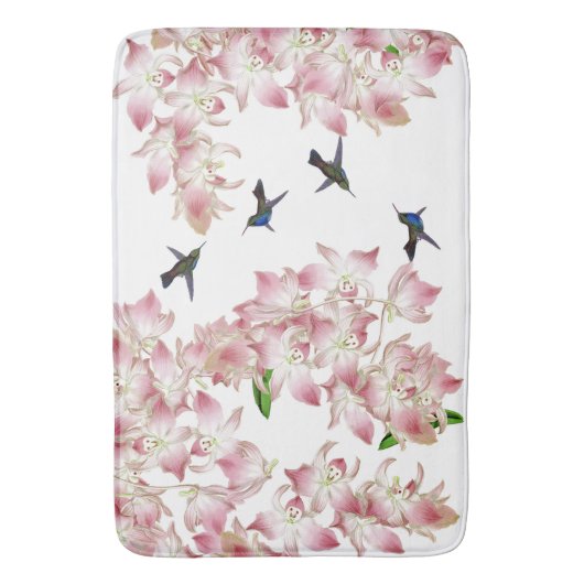 Vogelvogels Roze Orchidee Flowers Bathmat Badmat (Voorkant Verticaal)