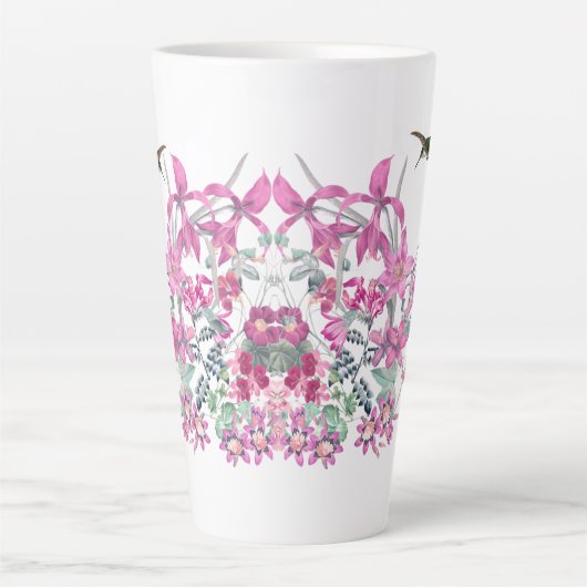 Vogelvogels Roze tuinbloemen latte Mok (Voorkant)