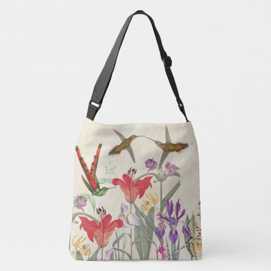Vogelvogels Tuinbloemen Schouder Canvas tas (Achterkant)