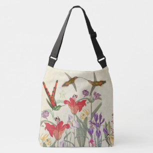 Vogelvogels Tuinbloemen Schouder Canvas tas