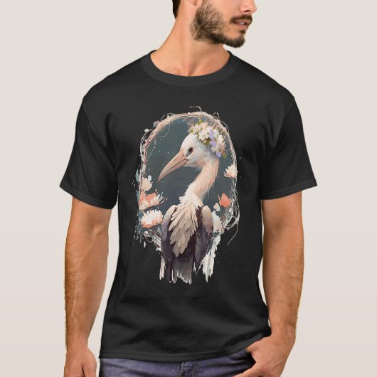 Vogelvogels van de Cute Stork Bird Crown Florence T-shirt (Voorkant)