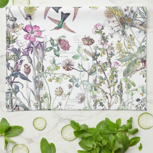 Vogelvogels Wilde bloem Keukenhanddoek (Gevouwen)